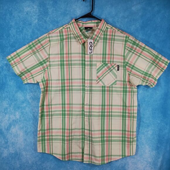 LRG Lifted Research Group Other - LRG Lifted Research Group NWT Mens Plaid Shirt, White Pink Green, Size XXL (2XL)